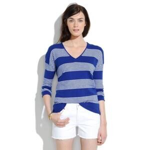 Madewell Blue & White V-neck L/S  Stripe Sweater